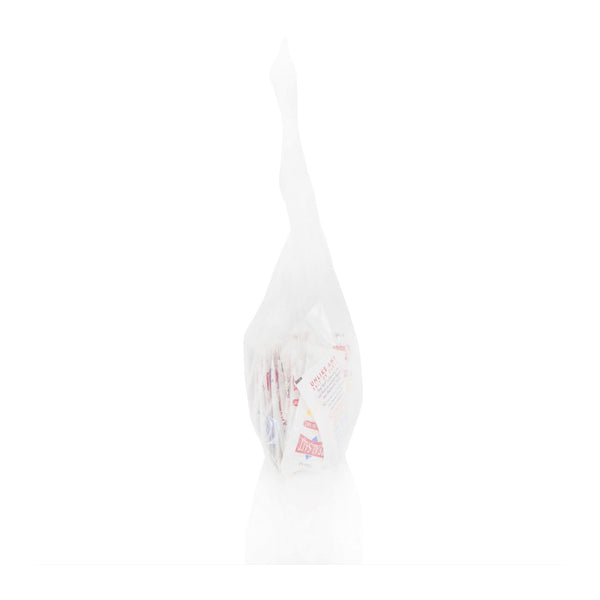 A clear plastic bag holds a stack of individually wrapped Real Salt packets. 
