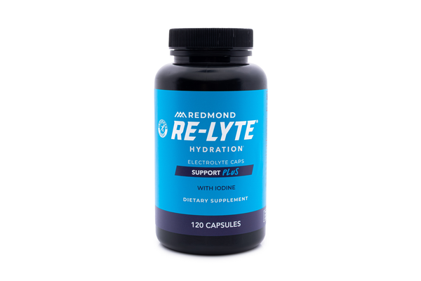 Re-Lyte Electrolyte Caps Support Plus with Iodine bottle front, 120 capsules