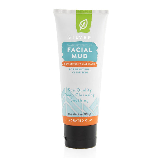 A white tube of Silver Facial Mud, a powerful facial mask for clear and beautiful skin. 
